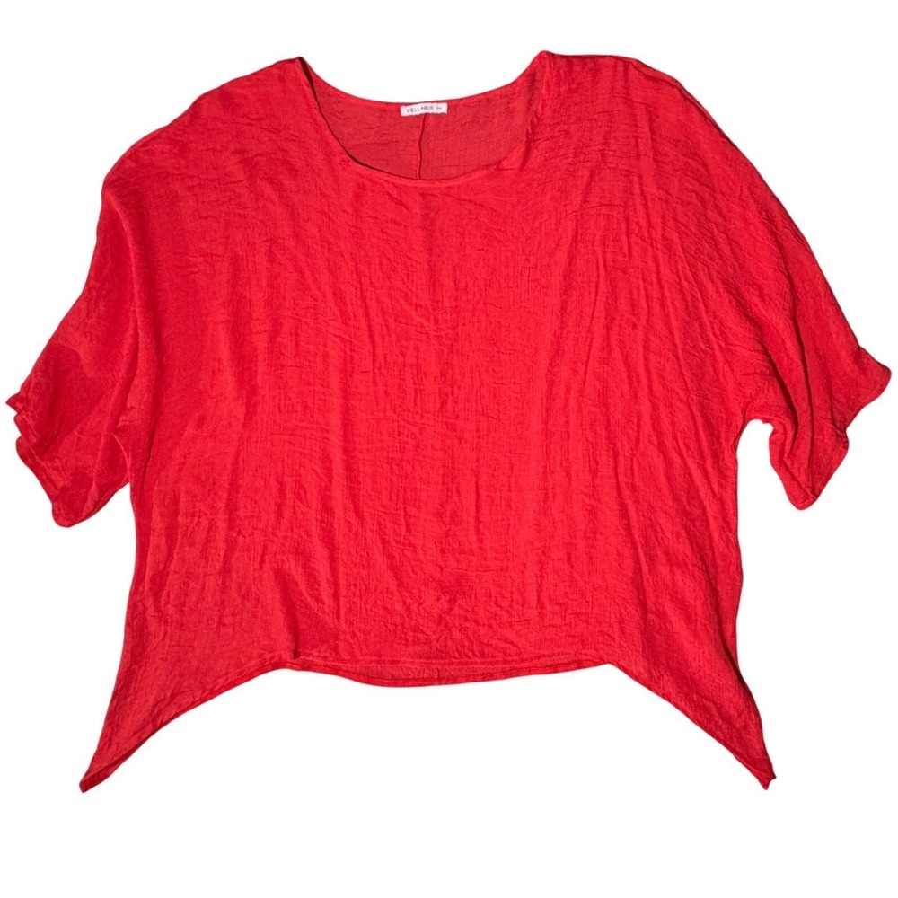 Phoebe Buffay Style Red Crinkle Top Womens 2XL Cellabie Asymmetric Boxy Blouse